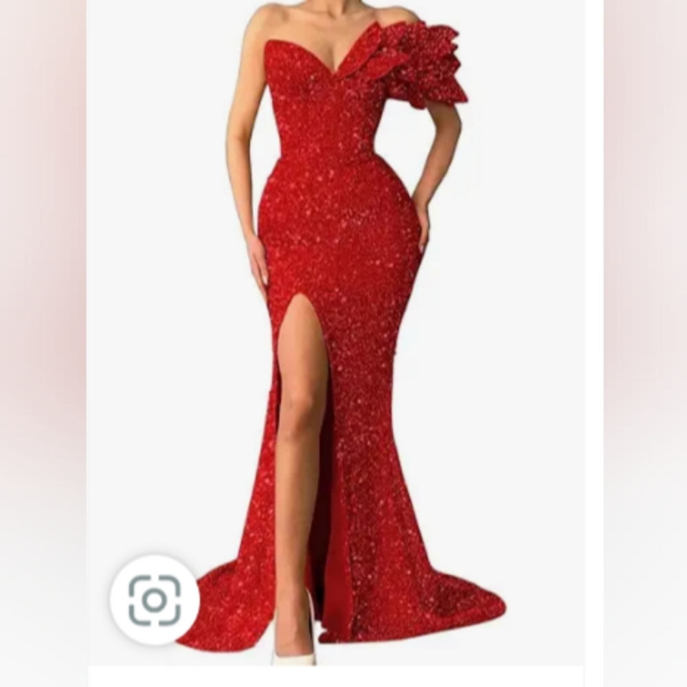 Red Sequin Leaf Dress